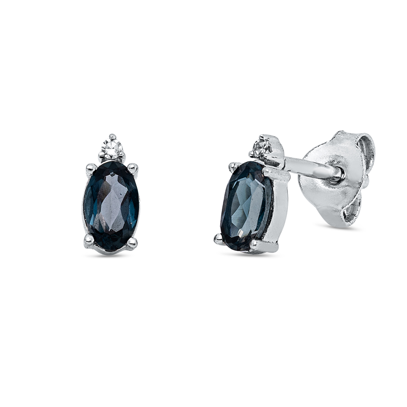 Ohrstecker 18 kt WG, 2 Brill. 0,01 ct, TW-si, 2 Topase 0,56 ct Lond. blue