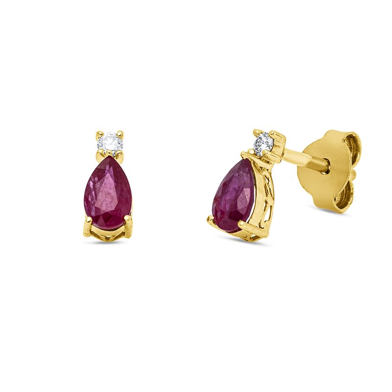 Ohrstecker 18 kt GG, 2 Brill. 0,04 ct, TW-si, 2 Rubine 0,57 ct rot