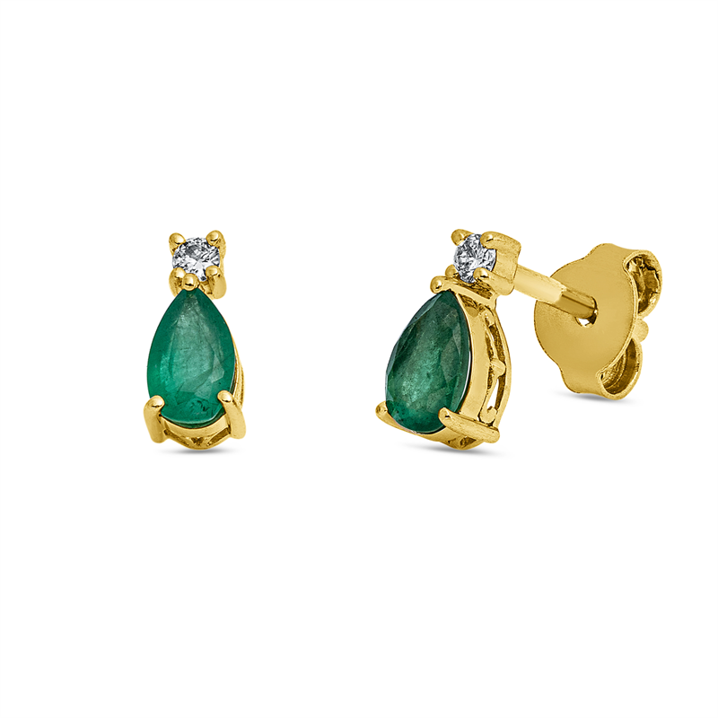 Ohrstecker 18 kt GG, 2 Brill. 0,04 ct, TW-si, 2 Smaragde 0,40 ct grün