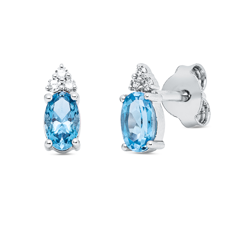 Ohrstecker 18 kt WG, 6 Brill. 0,03 ct, TW-si, 2 Topase 0,57 ct blau