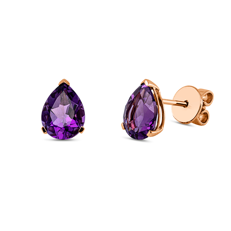 Ohrstecker 18 kt RG, 12 Brill. 0,14 ct, TW-si, 1 Amethyst 2,30 ct lila