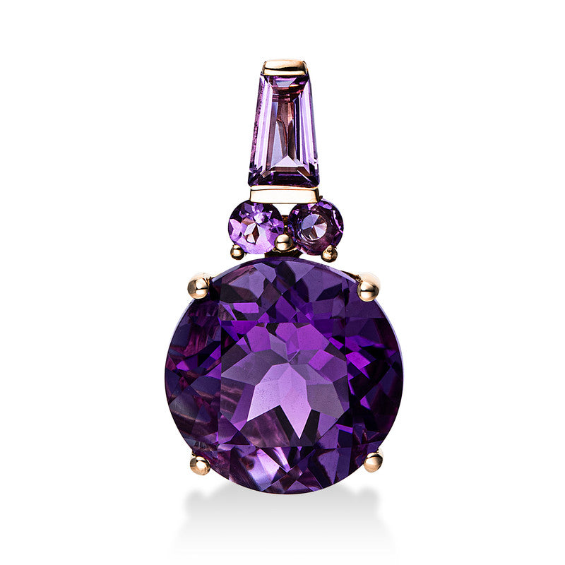Anhänger 18 kt RG, 1 Amethyst 0,20 ct lila, 1 Amethyst 3,70 ct lila, 2 Amethyste 0,15 ct lila