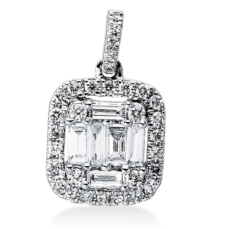 Anhänger 18 kt WG, mit Öse, 6 Bag. 0,16 ct, TW-si, 31 Brill. 0,12 ct, TW-si