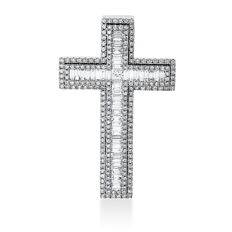 Anhänger 18 kt WG, 1 Princ. 0,19 ct, TW-vsi, 48 Bag. 2,22 ct, TW-vsi, 210 Brill. 1,72 ct, TW-vsi