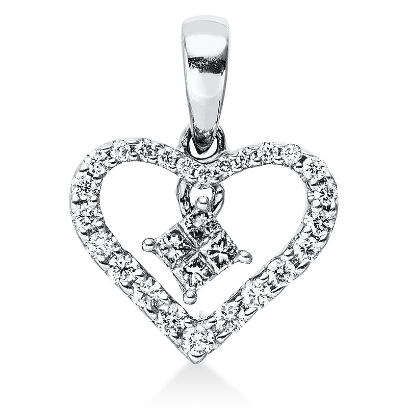 Anhänger 18 kt WG, mit Öse, 4 Princ. 0,08 ct, TW-vsi, 24 Brill. 0,15 ct, TW-vsi