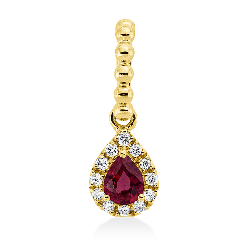 Anhänger 18 kt GG, mit Öse, 12 Brill. 0,05 ct, TW-si, 1 Rubin 0,19 ct rot