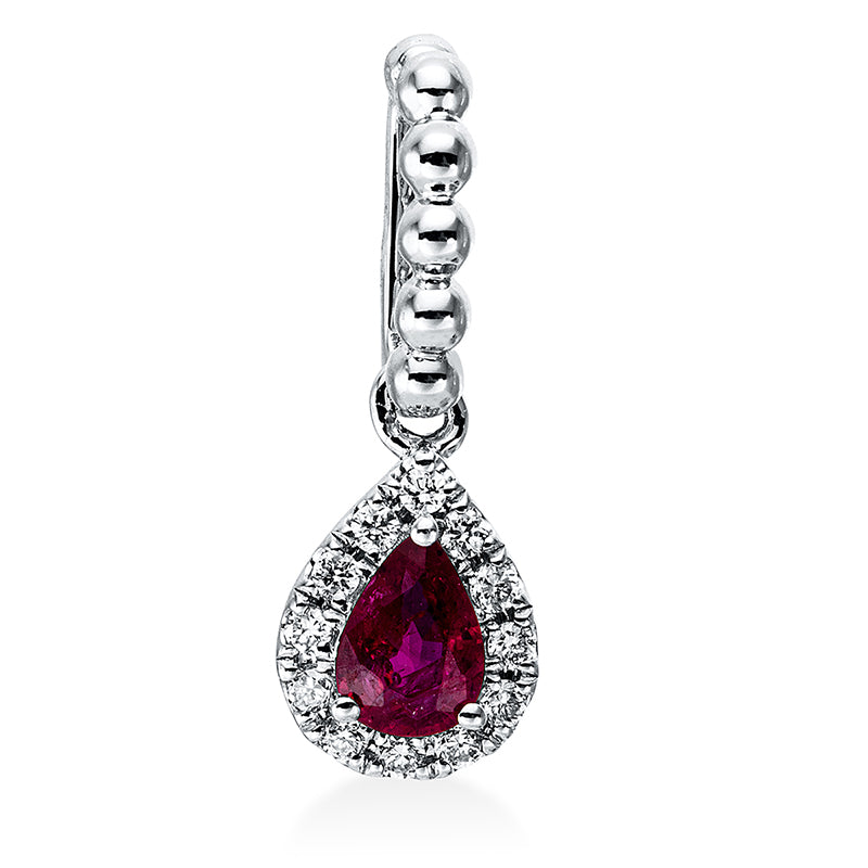 Anhänger 18 kt WG, mit Öse, 12 Brill. 0,05 ct, TW-si, 1 Rubin 0,18 ct rot