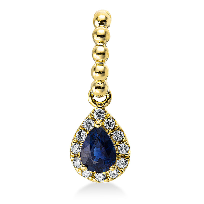 Anhänger 18 kt GG, mit Öse, 12 Brill. 0,05 ct, TW-si, 1 Saphir 0,21 ct blau