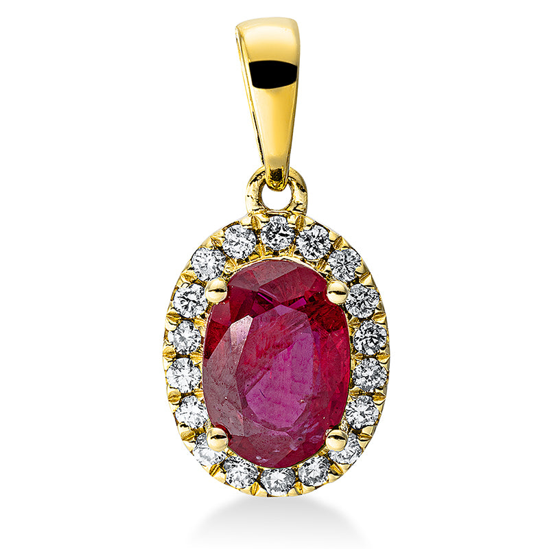 Anhänger 18 kt GG, mit Öse, 18 Brill. 0,12 ct, TW-si, 1 Rubin 1,02 ct rot
