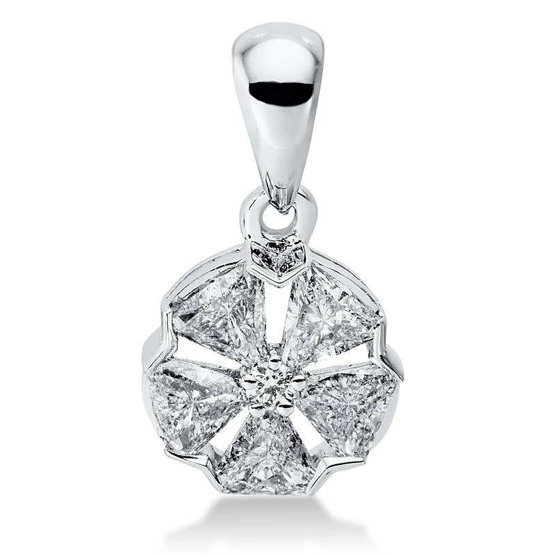 Anhänger 18 kt WG, mit Öse, 5 Tri.Sond. 0,30 ct, TW-vsi/si, 1 Brill. 0,01 ct, TW-si