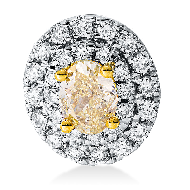 Anhänger 18 kt WG+GG, 28 Brill. 0,16 ct, TW-si, 1 Oval 0,24 ct, gelb
