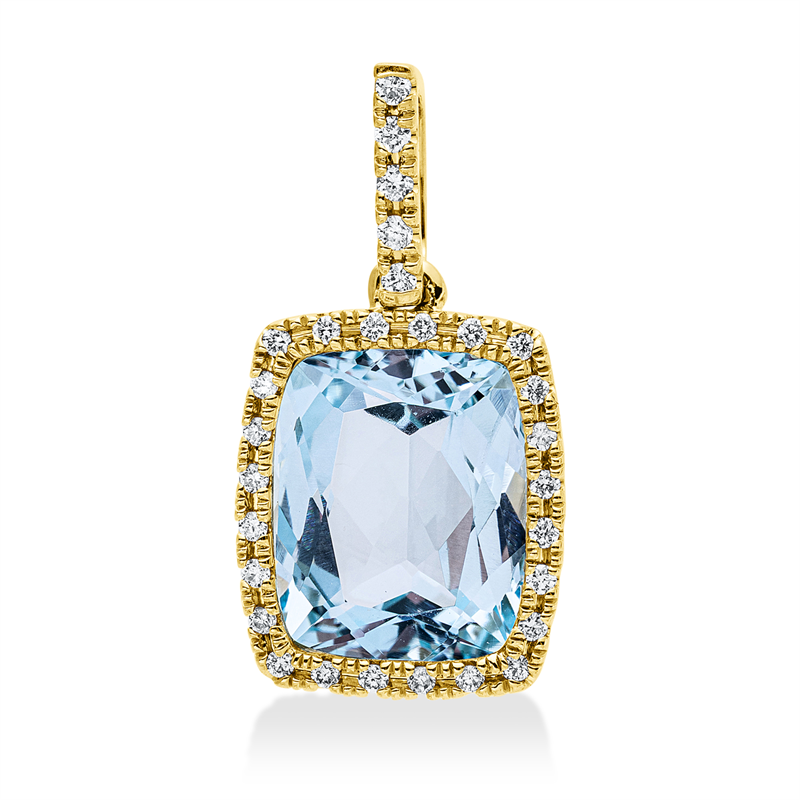Anhänger 18 kt GG, mit Öse, 29 Brill. 0,13 ct, TW-si, 1 Topas 3,90 ct sky blue