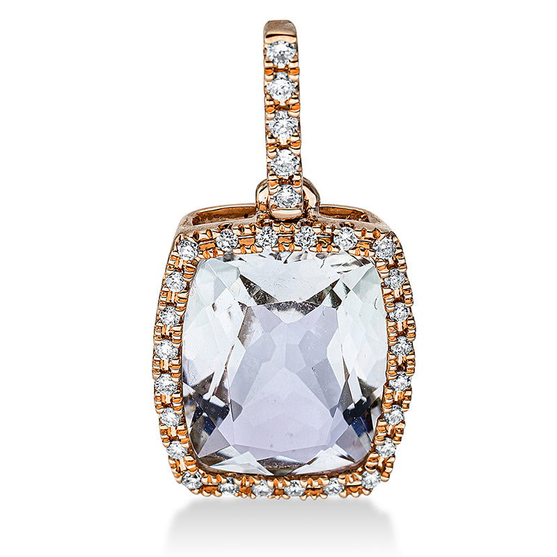 Anhänger 18 kt RG, mit Öse, 29 Brill. 0,13 ct, TW-si, 1 Amethyst 3,00 ct grün