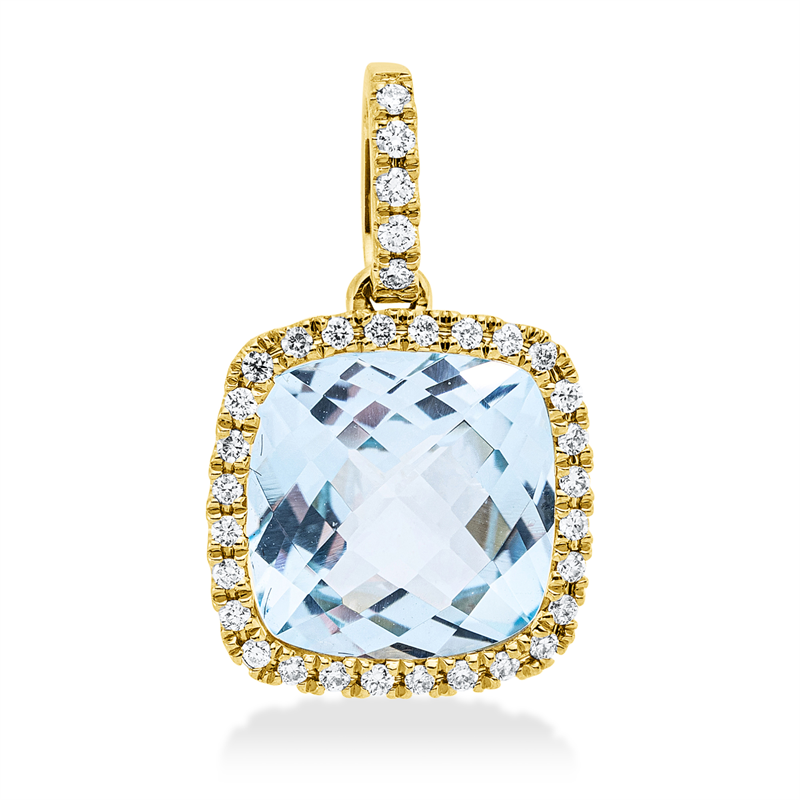 Anhänger 18 kt GG, mit Öse, 33 Brill. 0,16 ct, TW-si, 1 Topas 3,90 ct sky blue