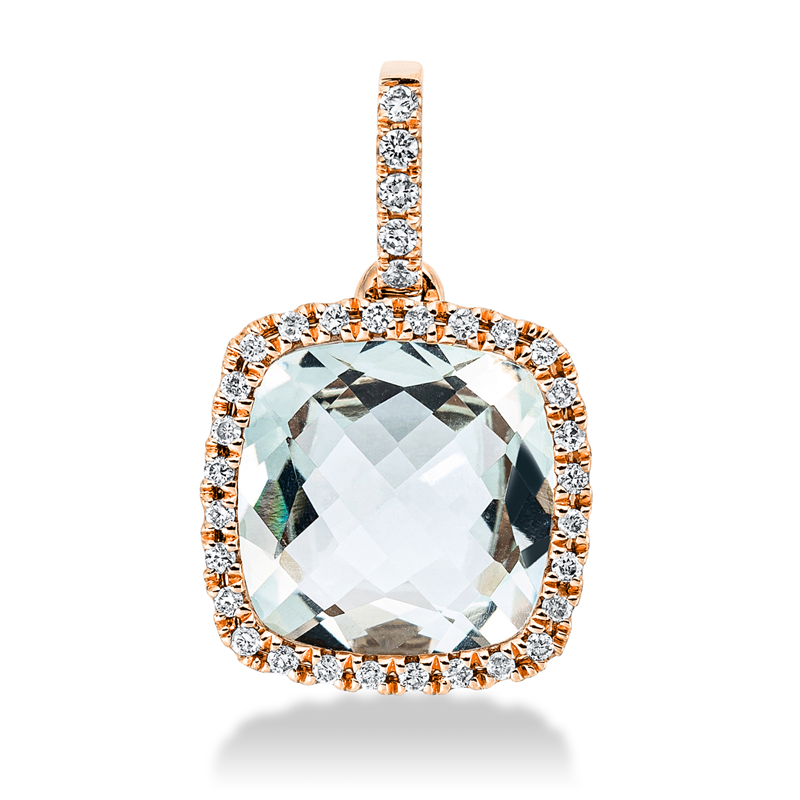 Anhänger 18 kt RG, mit Öse, 33 Brill. 0,16 ct, TW-si, 1 Amethyst 3,00 ct grün