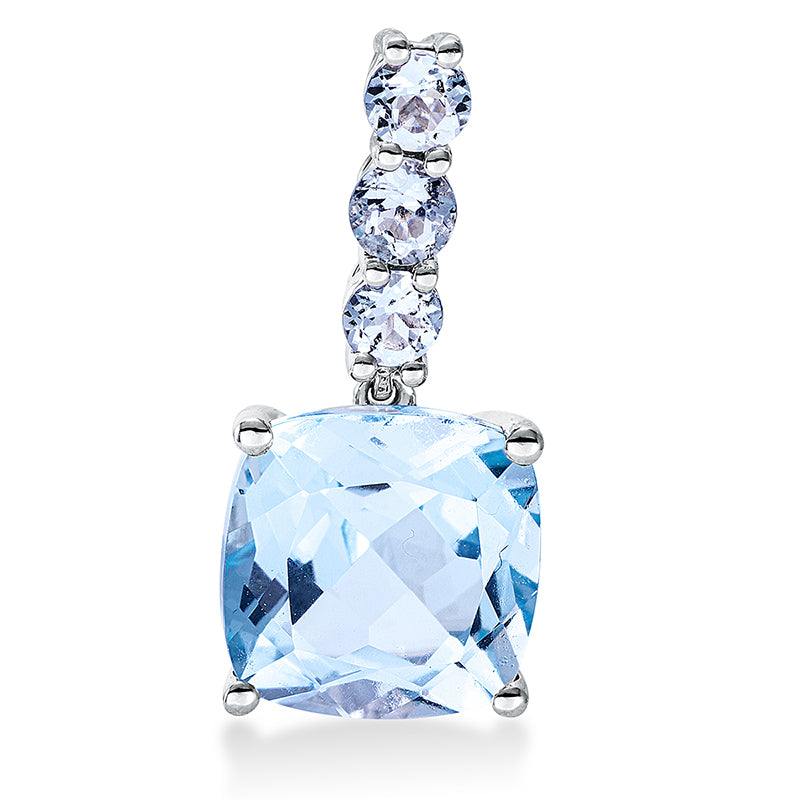 Anhänger 18 kt WG, mit Öse, 1 Topas 4,50 ct sky blue, 3 Topase 0,40 ct sky blue