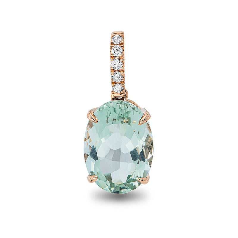 Anhänger 18 kt RG, mit Öse, 5 Brill. 0,10 ct, TW-si, 1 Amethyst 5,60 ct grün
