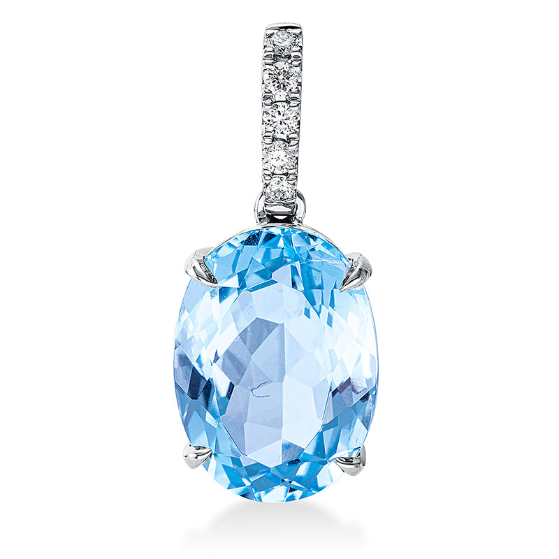 Anhänger 18 kt WG, 5 Brill. 0,10 ct, TW-si, 1 Topas 8,10 ct sky blue