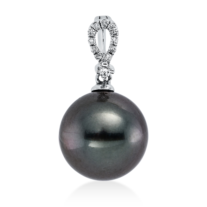 Anhänger 18 kt WG, 2 Brill. 0,06 ct, W-si, 1 TA dunkel 11 mm