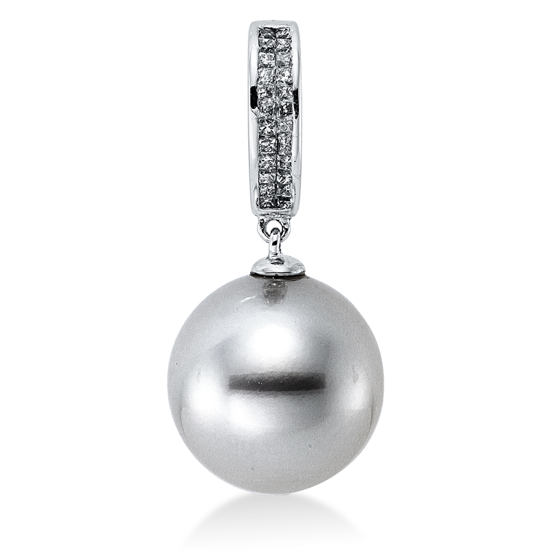 Anhänger 18 kt WG, 24 Princ. 0,17 ct, W-si, 1 TA silbergrau 11,5 mm