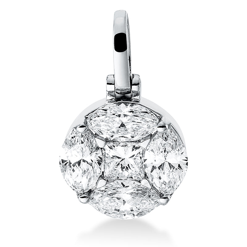 Anhänger 18 kt WG, mit Öse, 1 Princ. 0,10 ct, TW-vsi/si, 4 Nav. 0,61 ct, TW-vsi/si
