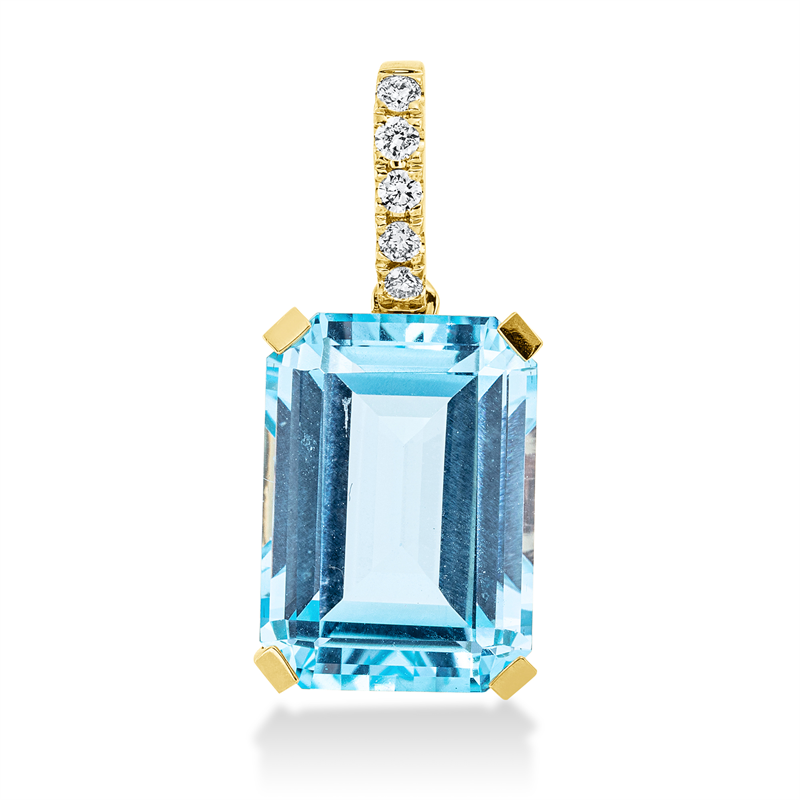 Anhänger 18 kt GG, mit Öse, 5 Brill. 0,11 ct, TW-si, 1 Topas 9,40 ct sky blue
