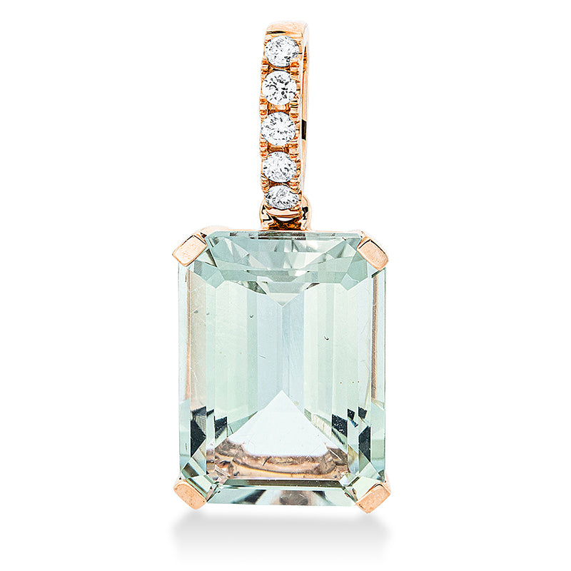 Anhänger 18 kt RG, mit Öse, 5 Brill. 0,10 ct, TW-si, 1 Amethyst 7,00 ct grün