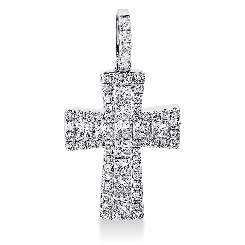Anhänger 18 kt WG, mit Öse, 11 Princ. 0,93 ct, TW-si, 57 Brill. 0,42 ct, TW-si