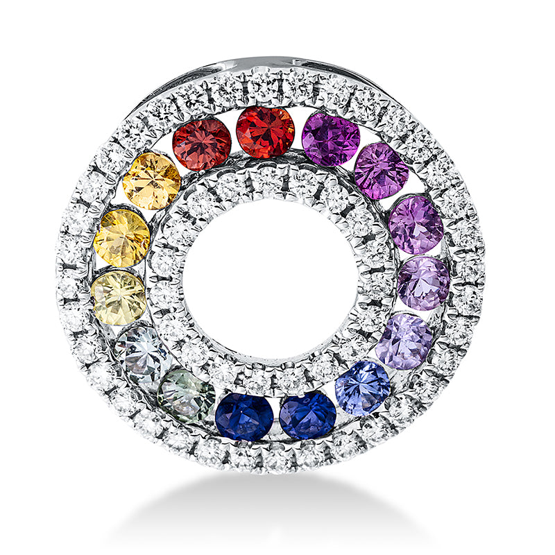 Anhänger 18 kt WG, 55 Brill. 0,20 ct, TW-si, 15 Saphire 0,57 ct fancy