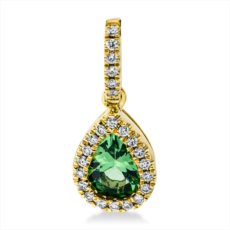 Anhänger 18 kt GG, mit Öse, 24 Brill. 0,10 ct, TW-si, 1 Tsavorith 0,40 ct grün