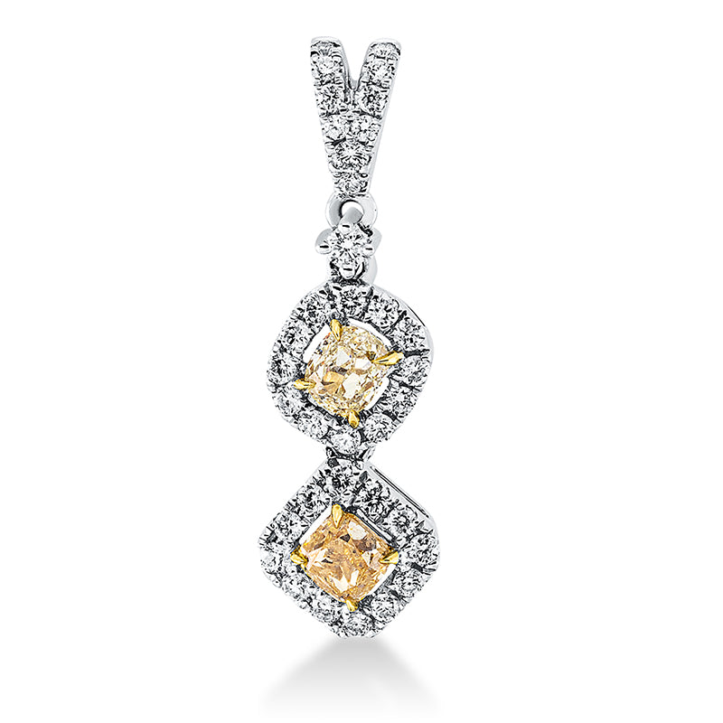 Anhänger 18 kt WG+GG, mit Öse, 35 Brill. 0,21 ct, TW-si, 1 Cushion 0,19 ct, gelb, 1 Oval 0,14 ct, gelb