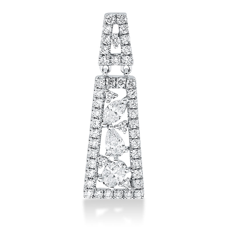 Anhänger 18 kt WG, 1 Tropfen 0,08 ct, 1 Nav. 0,07 ct, 1 Oval 0,12 ct, 46 Brill. 0,30 ct, TW-si