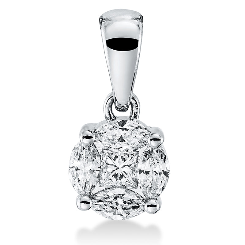 Anhänger 18 kt WG, mit Öse, 1 Princ. 0,05 ct, TW-si, 4 Nav. 0,21 ct, TW-si