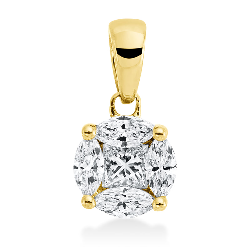 Anhänger 18 kt GG, mit Öse, 1 Princ. 0,07 ct, TW-si, 4 Nav. 0,22 ct, TW-si