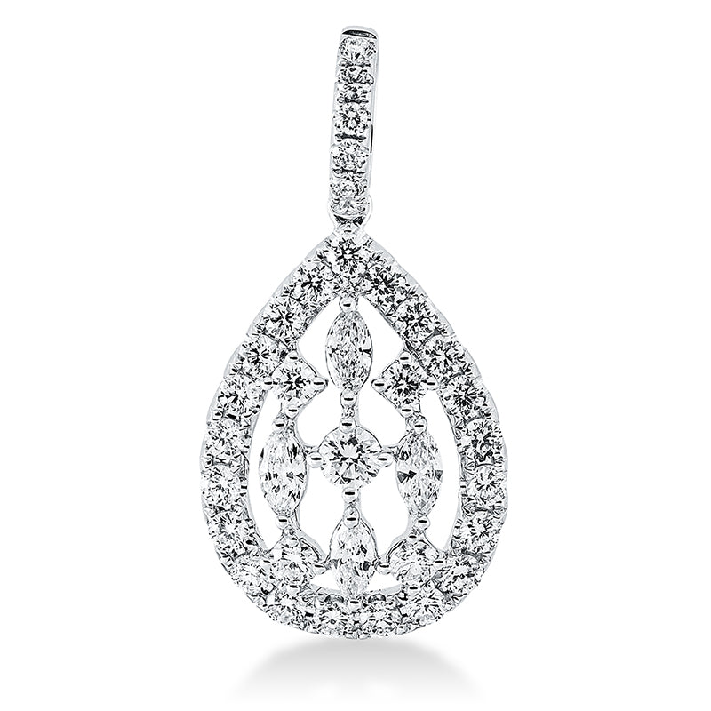 Anhänger 18 kt WG, mit Öse, 1 Brill. 0,09 ct, TW-si, 4 Nav. 0,23 ct, TW-vsi, 31 Brill. 0,76 ct, TW-si