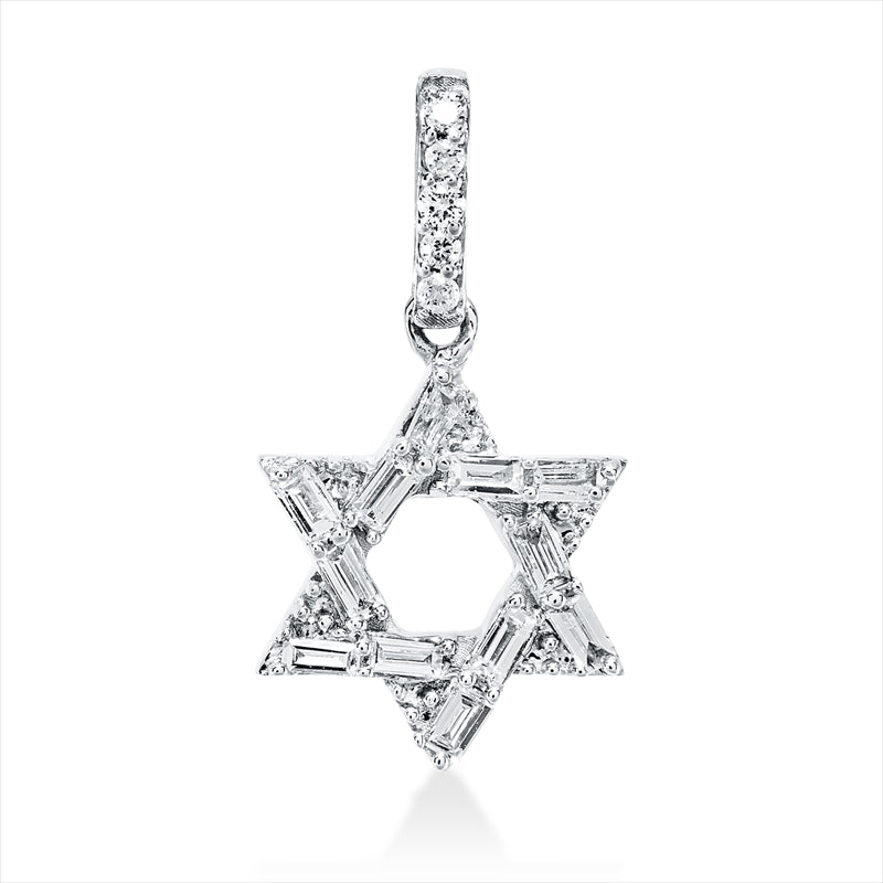 Anhänger 18 kt WG, mit Öse, 12 Bag. 0,09 ct, TW-si, 5 Brill. 0,02 ct, TW-si
