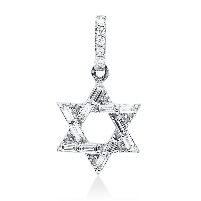 Anhänger 18 kt WG, mit Öse, 12 Bag. 0,09 ct, TW-si, 5 Brill. 0,02 ct, TW-si