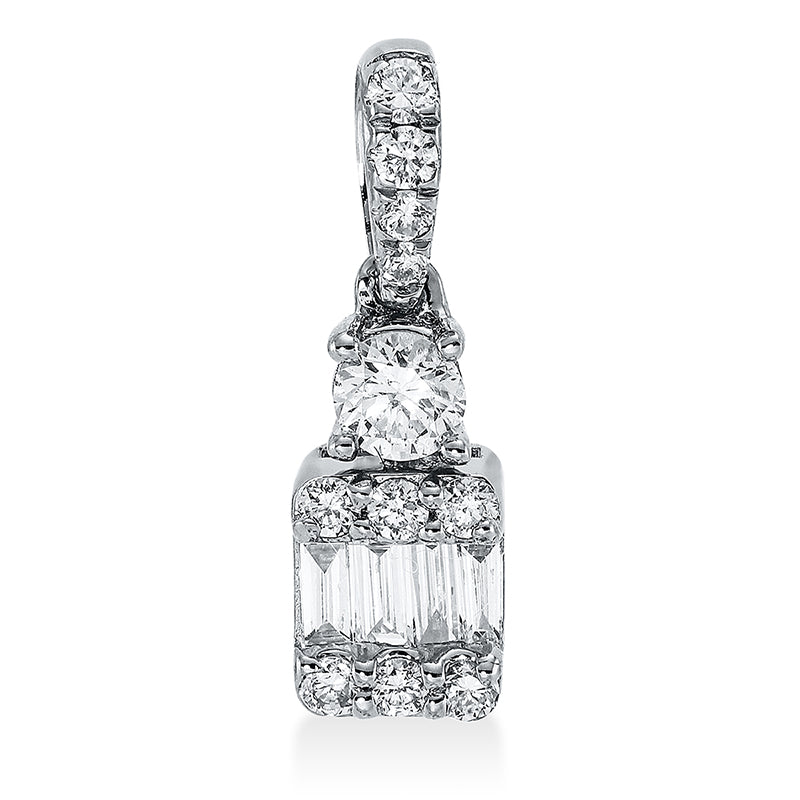 Anhänger 18 kt WG, mit Öse, 4 Bag. 0,10 ct, TW-si, 11 Brill. 0,19 ct, TW-si