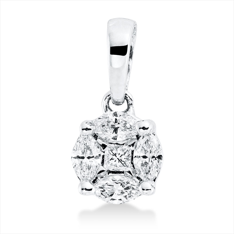 Anhänger 18 kt WG, mit Öse, 1 Princ. 0,05 ct, TW-vsi/si, 4 Nav. 0,18 ct, TW-vsi/si