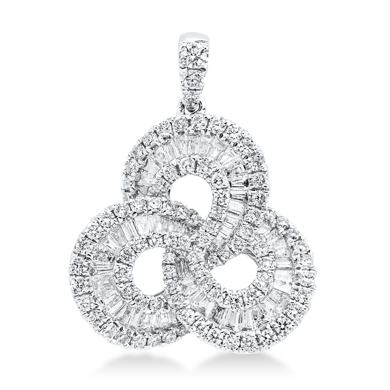 Anhänger 18 kt WG, mit Öse, 53 Trap. 0,68 ct, TW-vsi, 88 Brill. 0,47 ct, TW-si