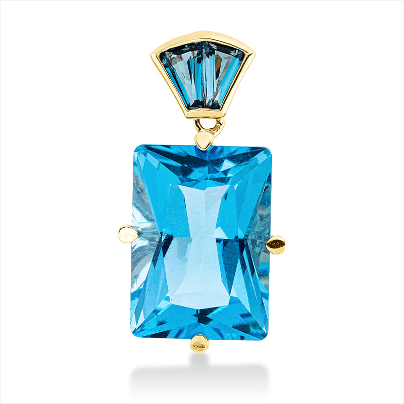 Anhänger 18 kt GG, 2 Topase 0,50 ct Lond. blue, 1 Topas 9,70 ct blau