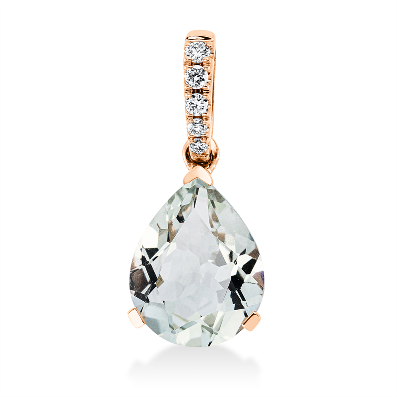 Anhänger 18 kt RG, mit Öse, 5 Brill. 0,06 ct, TW-si, 1 Amethyst 2,30 ct grün