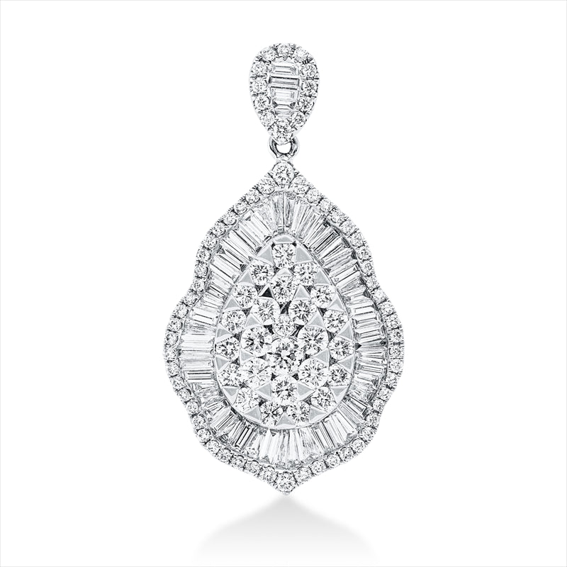 Anhänger 18 kt WG, mit Öse, 28 Bag. 0,76 ct, TW-vsi, 89 Brill. 1,92 ct, TW-si