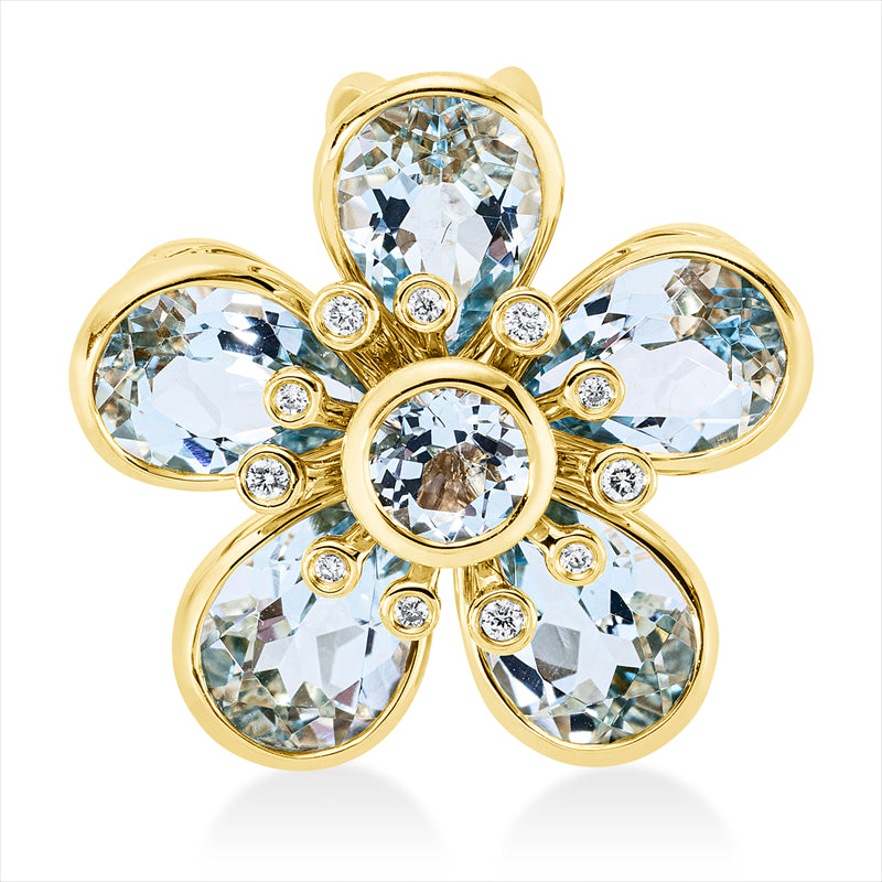 Anhänger 18 kt GG, 11 Brill. 0,05 ct, TW-si, 5 Topase 4,20 ct sky blue, 1 Topas 0,30 ct sky blue
