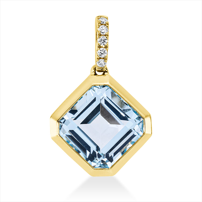 Anhänger 18 kt GG, mit Öse, 5 Brill. 0,06 ct, TW-si, 1 Topas 6,70 ct sky blue