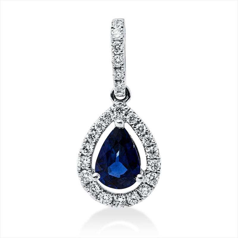 Anhänger 18 kt WG, mit Öse, 24 Brill. 0,18 ct, TW-si, 1 Saphir 0,54 ct blau