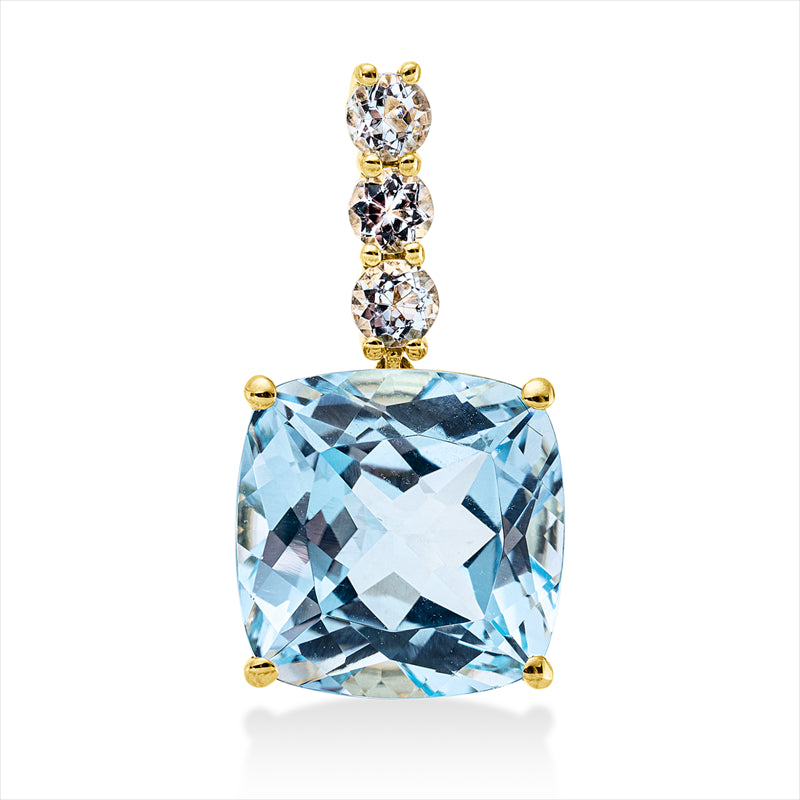 Anhänger 18 kt GG, mit Öse, 1 Topas 7,60 ct sky blue, 3 Topase 0,40 ct sky blue