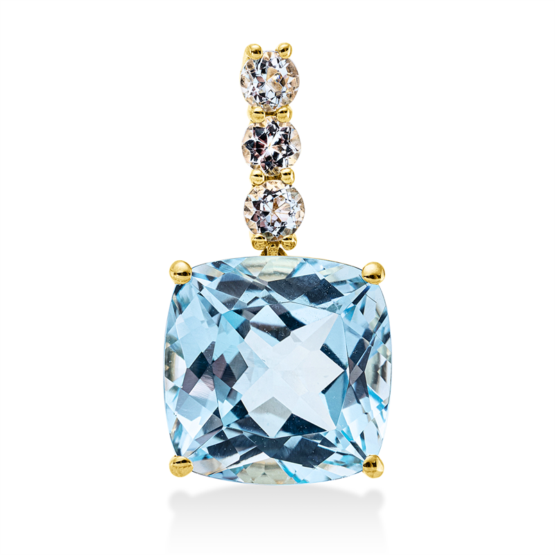 Anhänger 18 kt GG, mit Öse, 1 Topas 7,60 ct sky blue, 3 Topase 0,40 ct sky blue