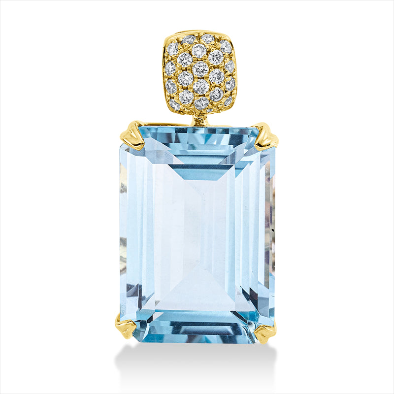 Anhänger 18 kt GG, mit Öse, 22 Brill. 0,13 ct, TW-si, 1 Topas 9,30 ct sky blue