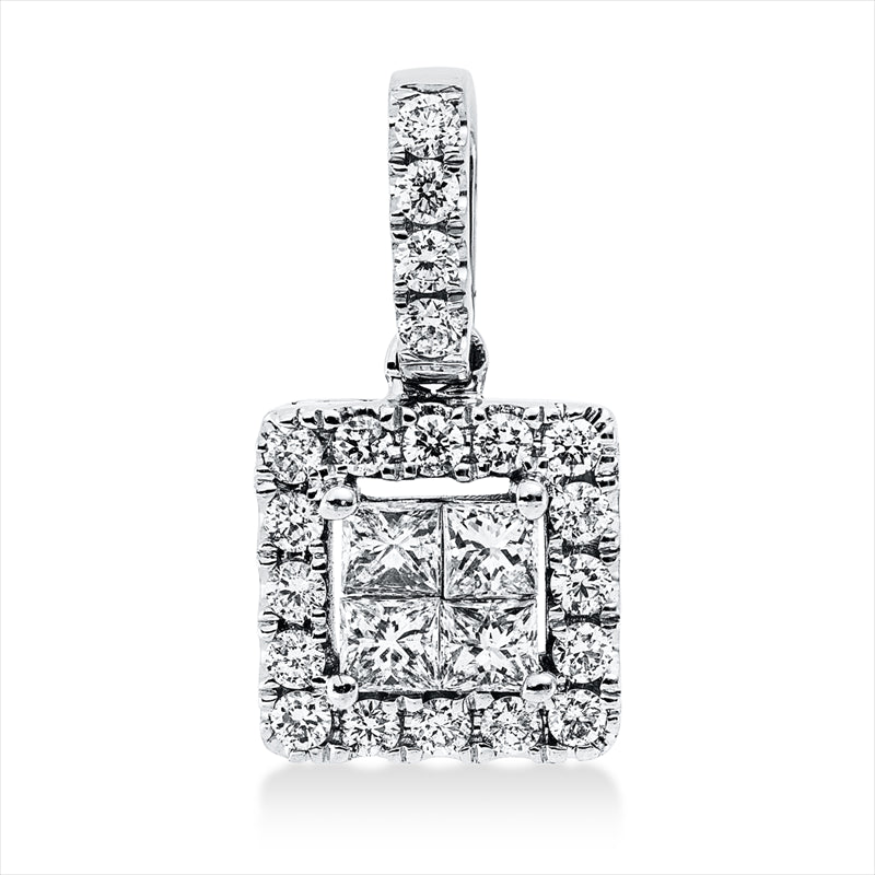 Anhänger 18 kt WG, mit Öse, 4 Princ. 0,29 ct, TW-si, 20 Brill. 0,23 ct, TW-pi